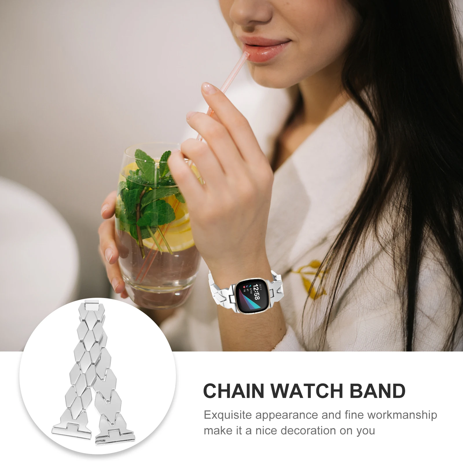 

1Pc Stainless Steel Metal Chain Watch Band Replacement Comfortable Strap Compatible Men Women Wristband