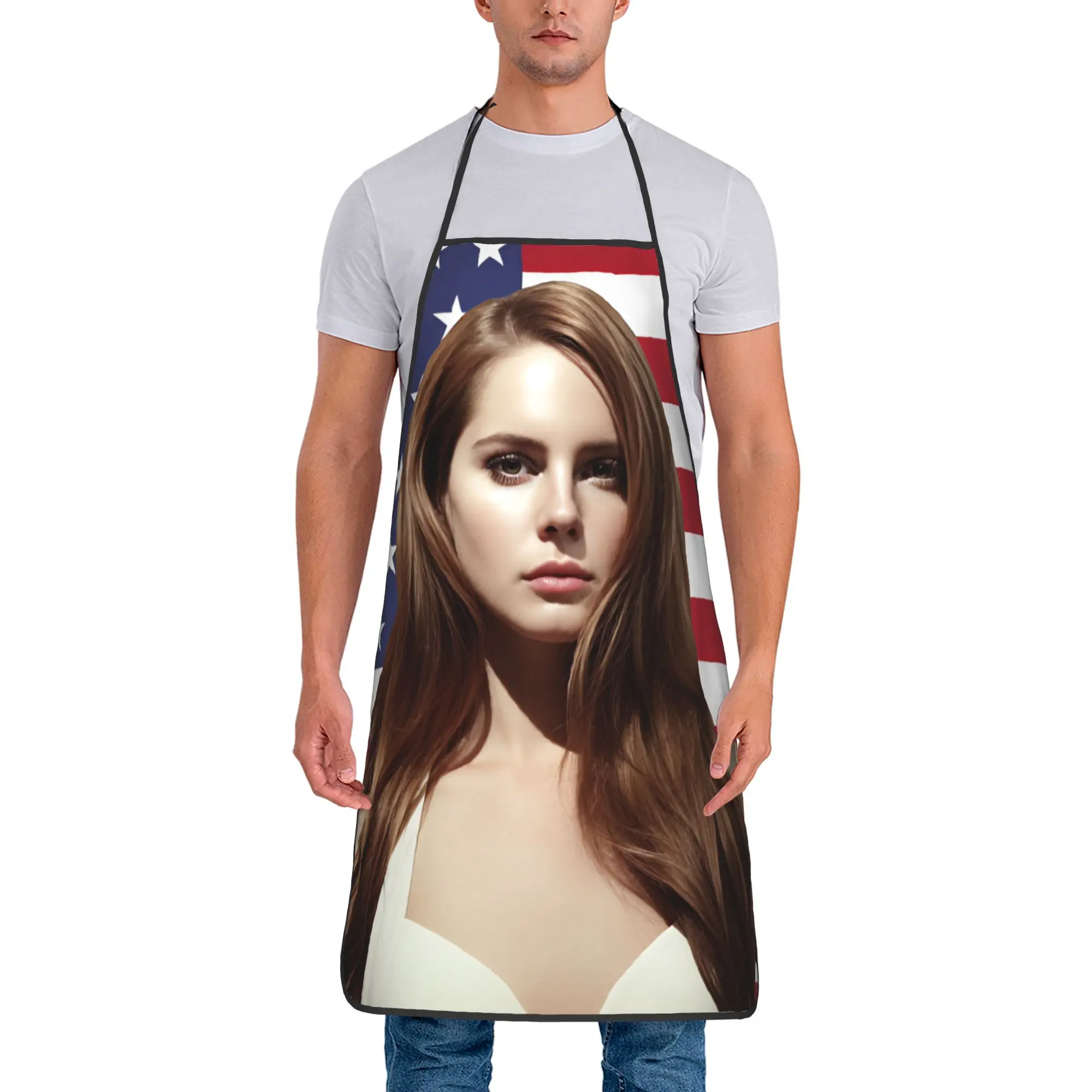 

Vrogadso Lana Del Rey Flag Apron Fashionable Cooking Kitchen Accessories Home Adult Aprons without Pocket