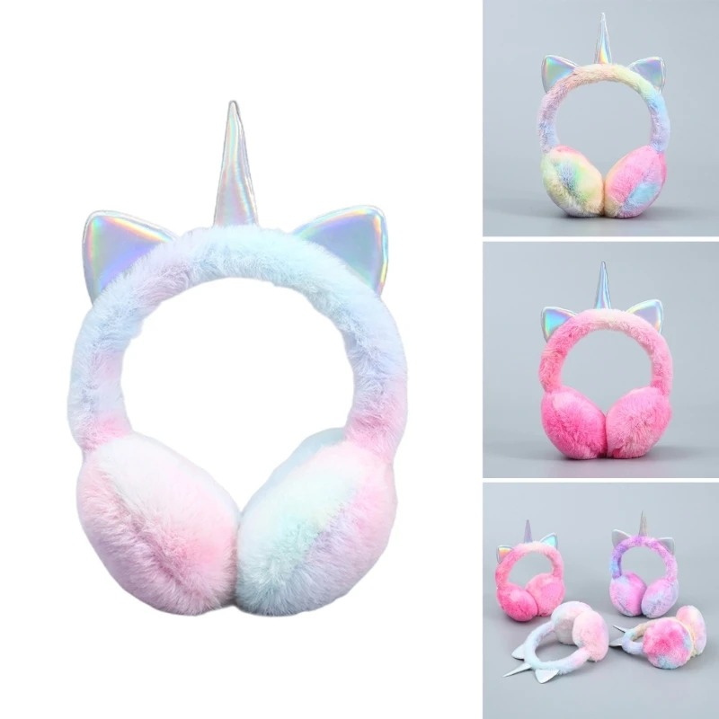 Winter Headband for Kids Earflap Earmuffs with Bright Colors Plush Animal Ear Warmers Colorful Kids Ear Muffs Gift A2UB