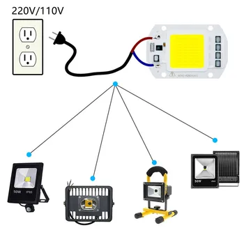 COB ไฟ LED ชิป AC110V 220V 10W 20W 30W 50W หลอดไฟ LED ชิปสําหรับสวนแสงโฟกัส Spotlight โคมไฟน้ําท่วม COB ลูกปัด LED