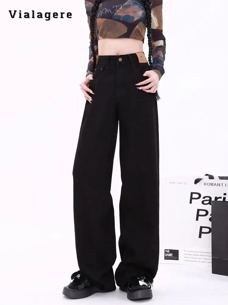 2024 Korean Style Simple Casual Solid Color High Waist Straight Jean Pants Women Y2K Fashion Basic Cozy Baggy Denim Trouser