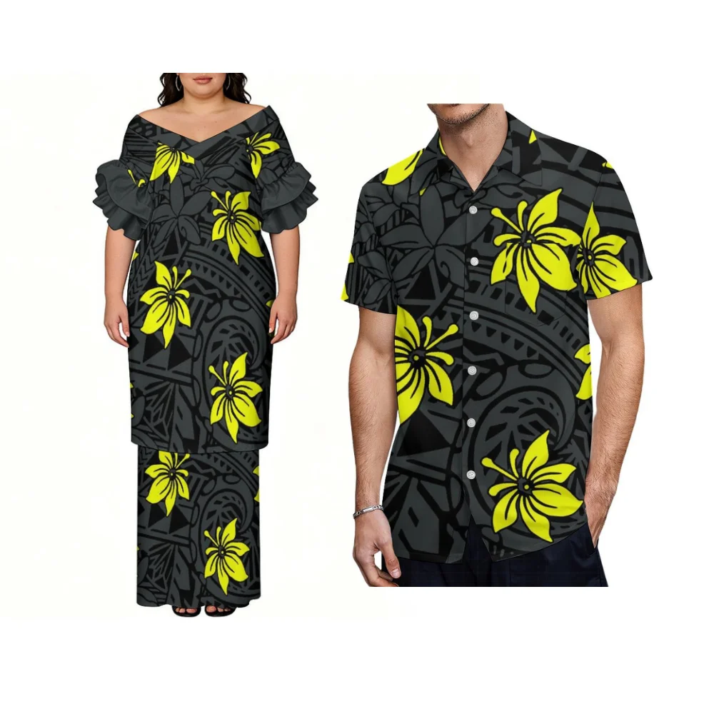 Imagen 5: Conjunto de Vestido de Manga Corta para Mujer y Camisa Aloha para Hombre, Estilo Isleño Polinesio Samoano, para Vacaciones de Verano