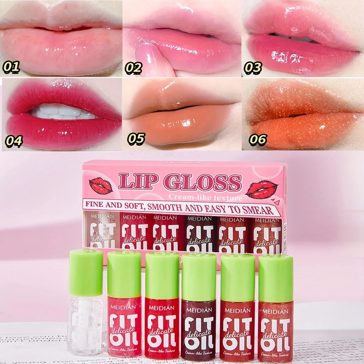 Conjunto de 6 óleos labiais hidratantes e iluminadores, cor de frutas vermelhas, à prova d'água e suor, presente ideal de Natal para meninas.