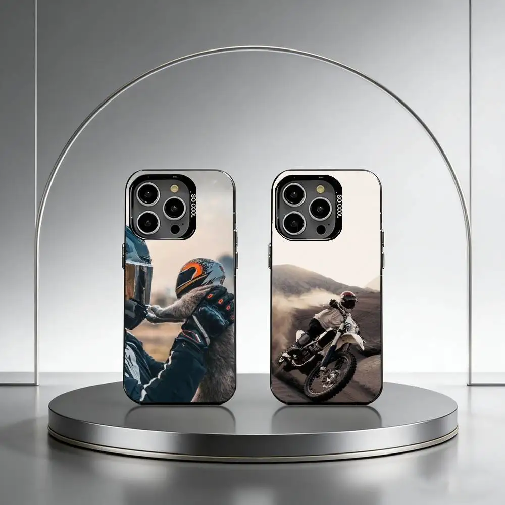 

M-Motorcycle Rider Phone Case For iPhone 17,16,15,14,13,12,11 Plus,Pro Max,XS,Colored Silver Plated Inside Cover