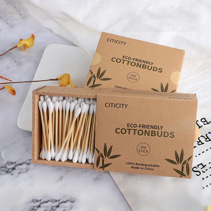 200PCS/Box Double Head Cotton Swab Bamboo Sticks Cotton Swab Disposable Buds Cotton For Beauty Makeup Nose Ears Cleaning