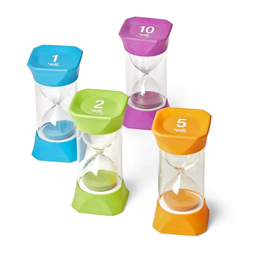 1, 2, 5, and 10 Minute Sand Timer Set with Soft Rubber End Caps, Hourglass Timer, Visual Timer for Toddlers, Calm Down Corner