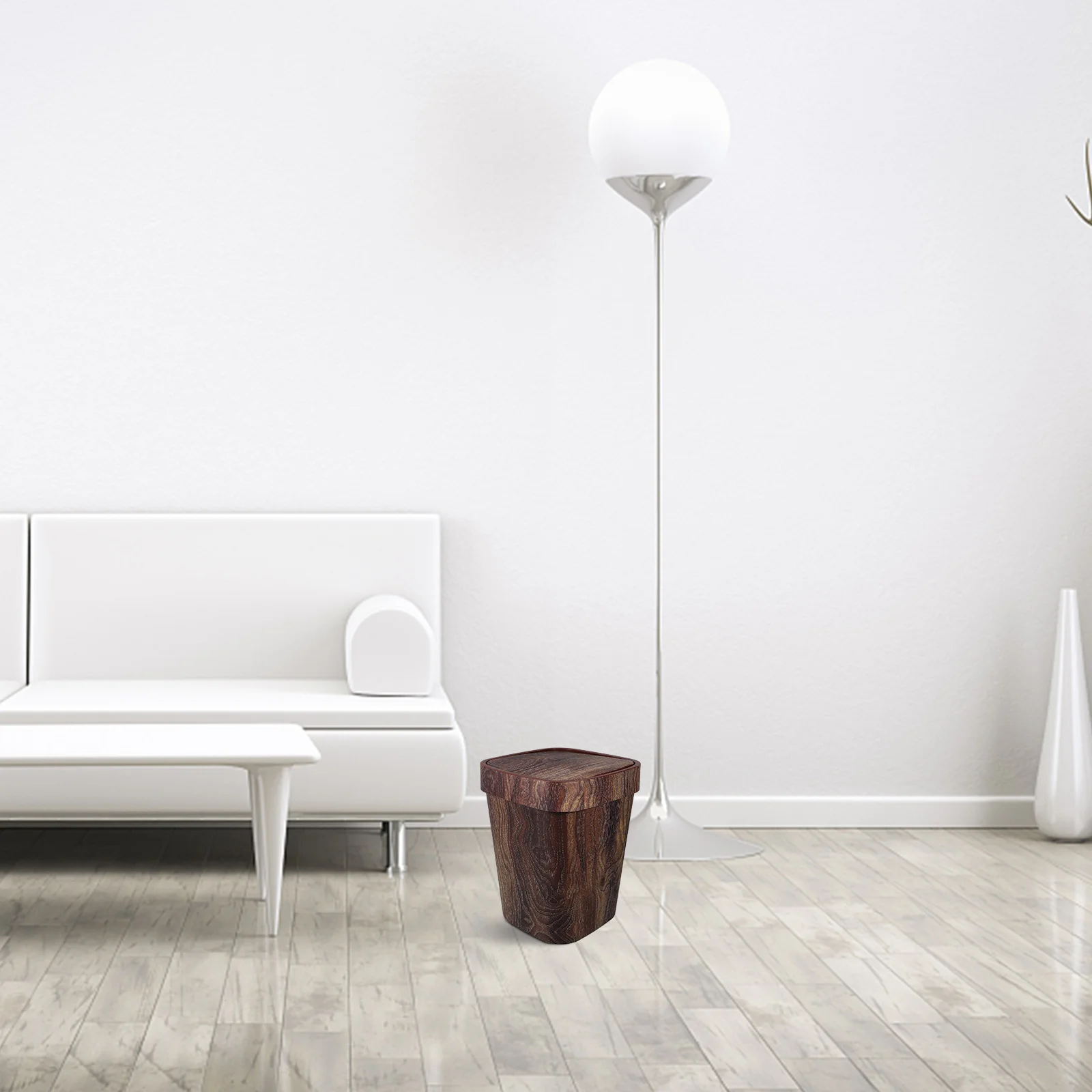 

Swing Lid Wood Print Trash Can Brown Imitated Wood Grain Wastebasket For Kitchen Living Room Bathroom Office Farmhouse Garbage