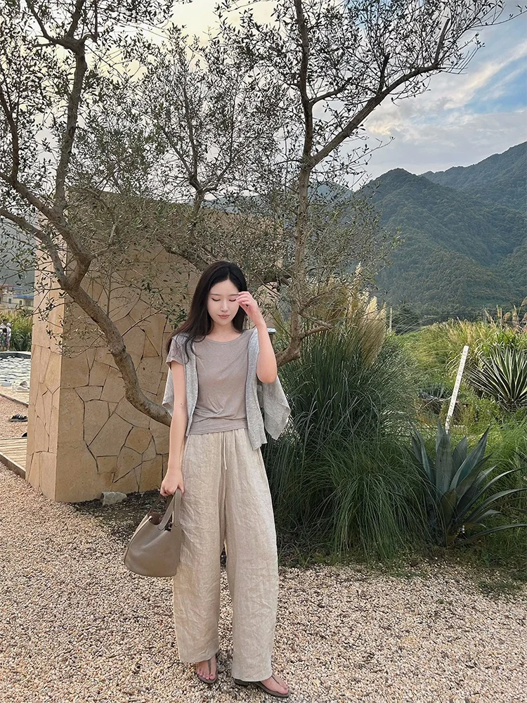 

Льняные брюки ZNG OP с широкими штанинами, удобные повседневные брюки свободного кроя для женщин на каждый день