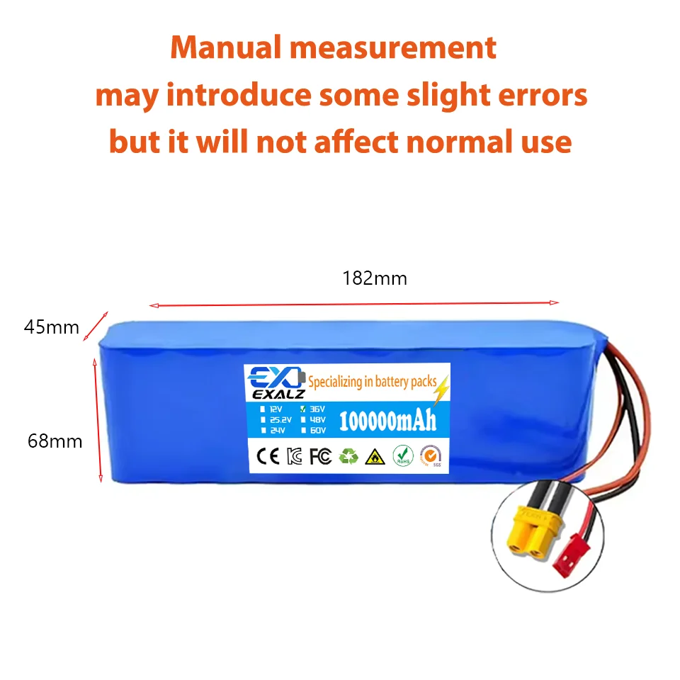 36V E Scooter Battery 10S2P 100Ah 18650 Rechargeable Lithium Battery Pack with BMS for Electric Bike Battery 350W 500W Li-ion