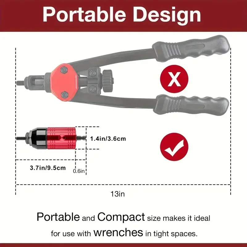 Metric e Imperial Rivet Nut Gun Set, Home Cordless Riveting Tool, cabeça de rebite, 1/4 na interface do punho hexagonal, 10PCs