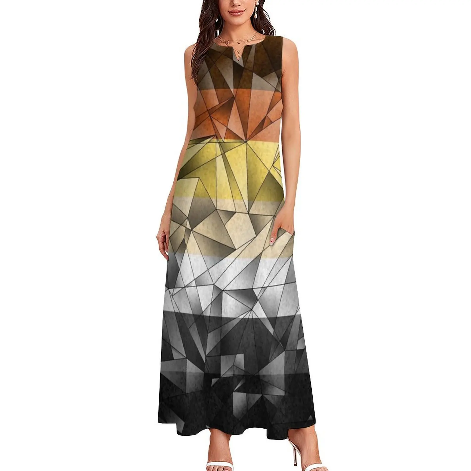 Abstract Fractal Triangles Gay Bear Pride Flag Pattern Long Dress summer woman dress 2025 women's summer jumpsuit