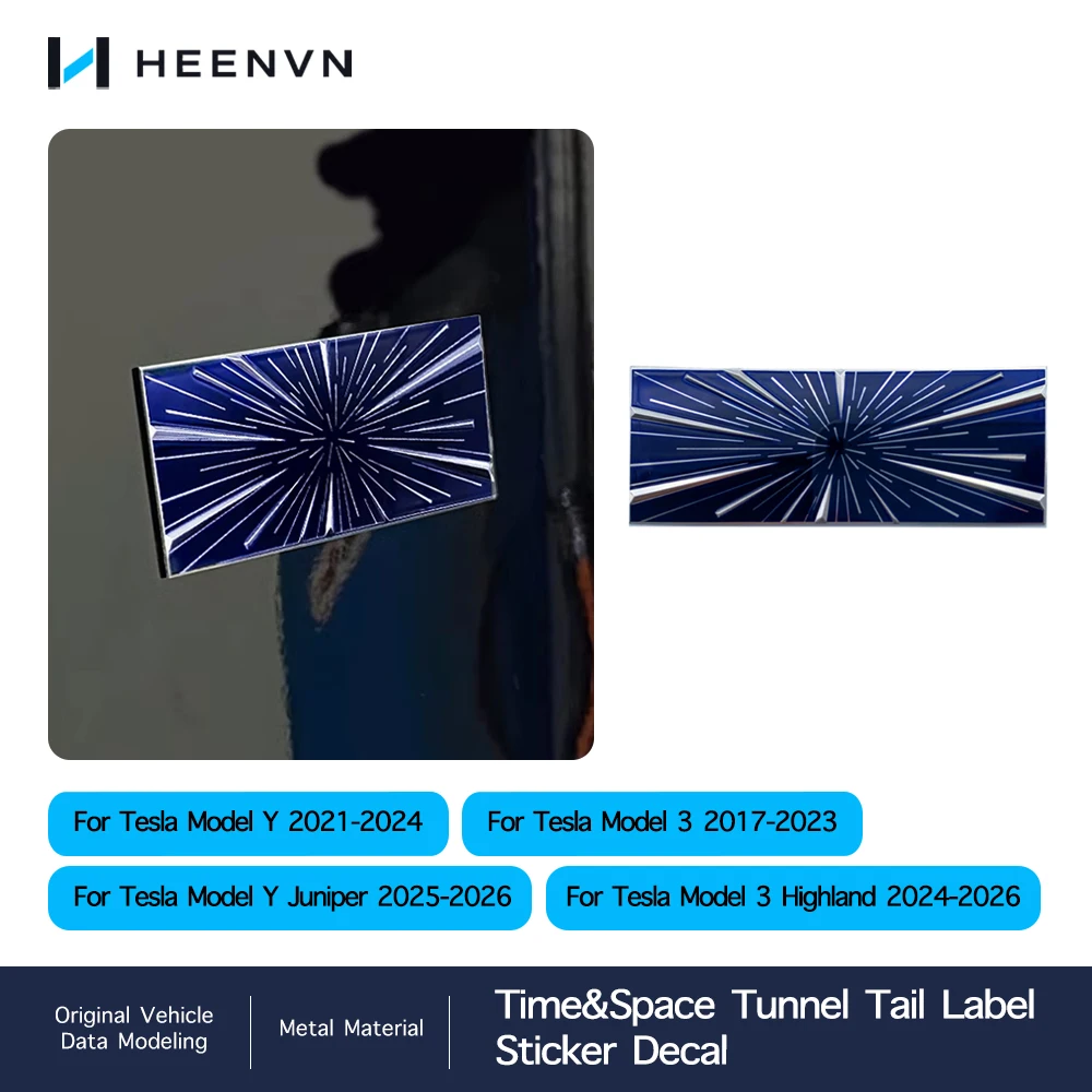 Heenvn For Tesla Model 3 Y Model 3 Highland 2025 2026 Car Time Space Tunnel Logo Trunk Badge Emblem Decals Sticker Plaid Styling