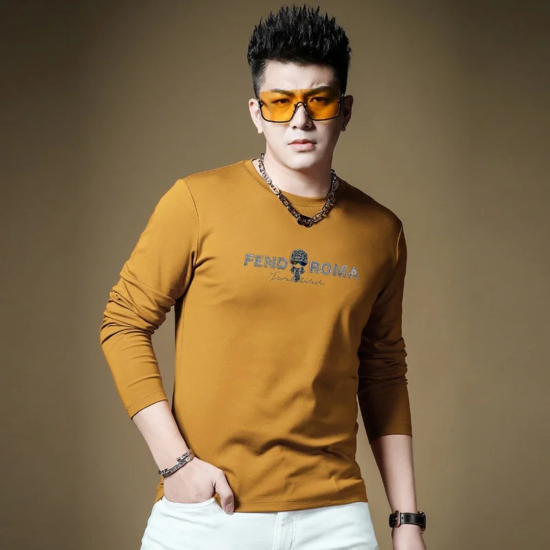 

Мужская модная футболка с длинным рукавом, базовый слой, осенний топ, молодежная, приталенная, антибактериальная, с геометрическим принтом, трикотажная.