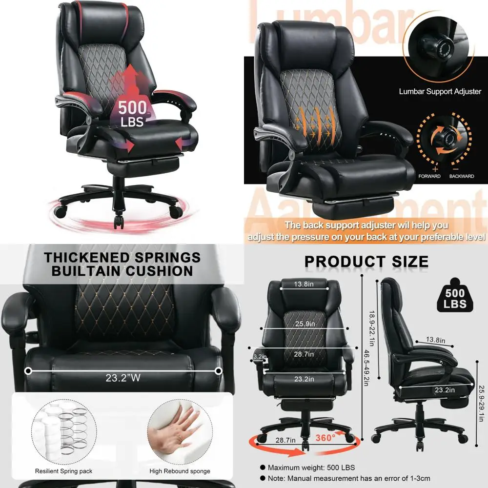 

Ergonomic Heavy-Duty Office Chair for Large and Tall Individuals, Extra Wide Seat and High Back Support for Up to 500lbs