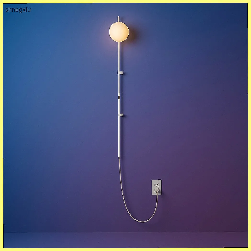 Modern Nordic Wall Lamp with Milky Glass Shade, Long Arm Minimalist Bedside Light for Bedroom Living Room Aisle