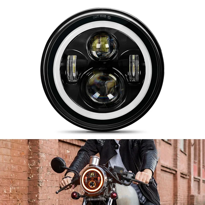 7 Inch Moto Car Led H4 Round Headlight With Amber Turn Signal Auto Motorcycle Led For Jeep Wrangler Jk TJ Headlamps