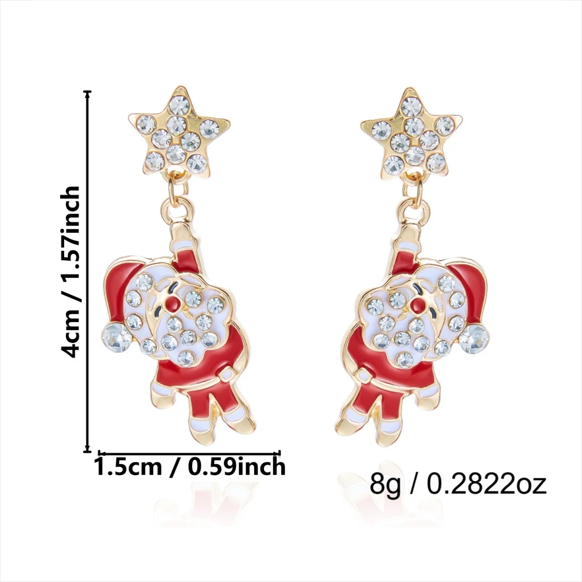 Weihnachts-Strass-Stern-Weihnachtsmann-Ohrhänger für Damen, modische rote Schleifen-Weihnachtsstangen-Weinglas-Socken-Ohrringe, Neujahrs-Schmuck – Detail 35