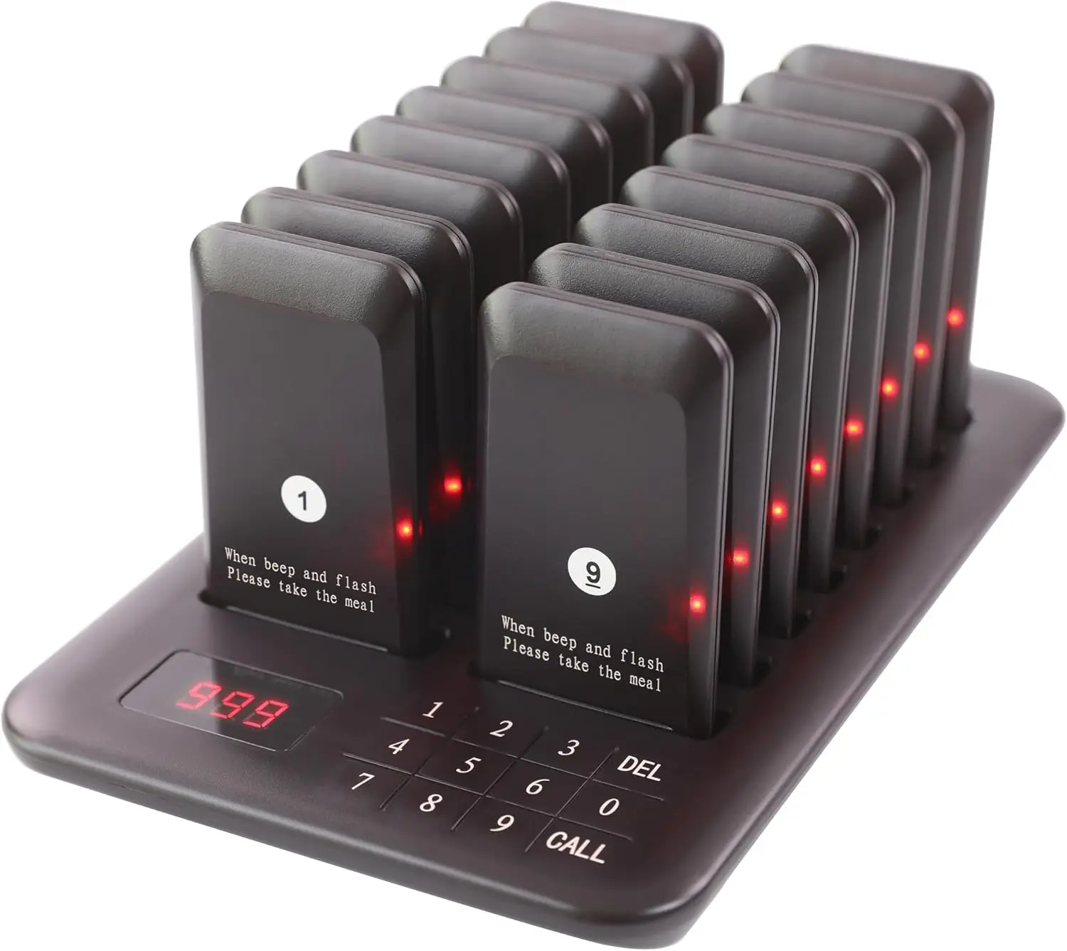 Wireless Restaurant Paging System with 16 Pagers, Touch Keypad, 300m Range, Rechargeable, 
