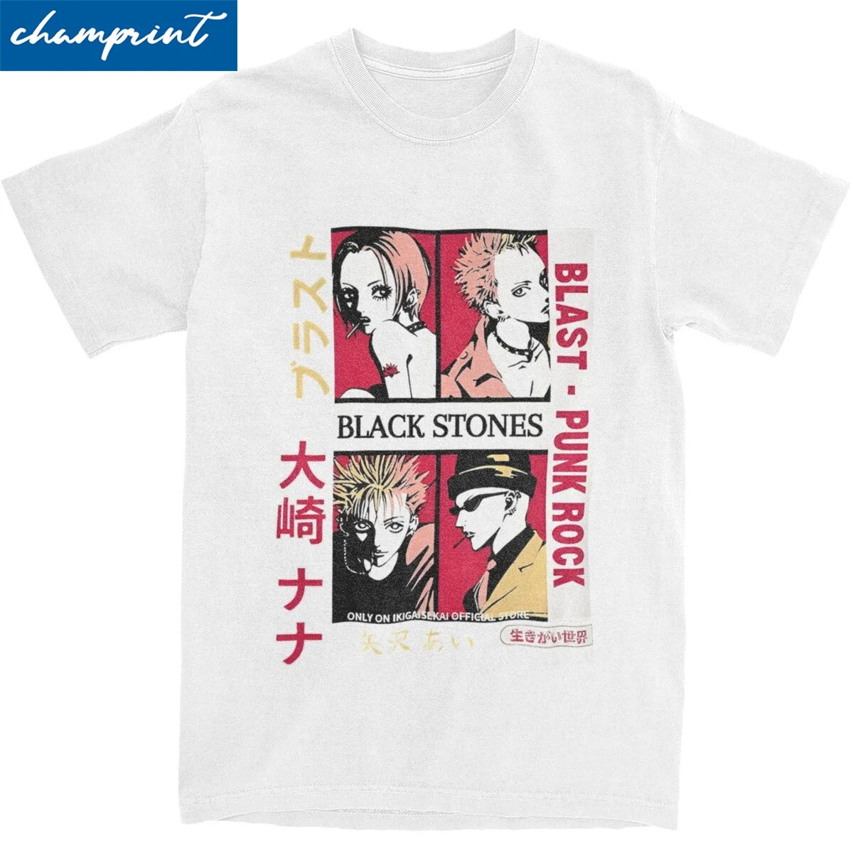 Black Stones Poster NANA Anime T-Shirt Men Women Vintage Pure Cotton T Shirt Round Collar Short Sleeve T Shirt Original Clothes