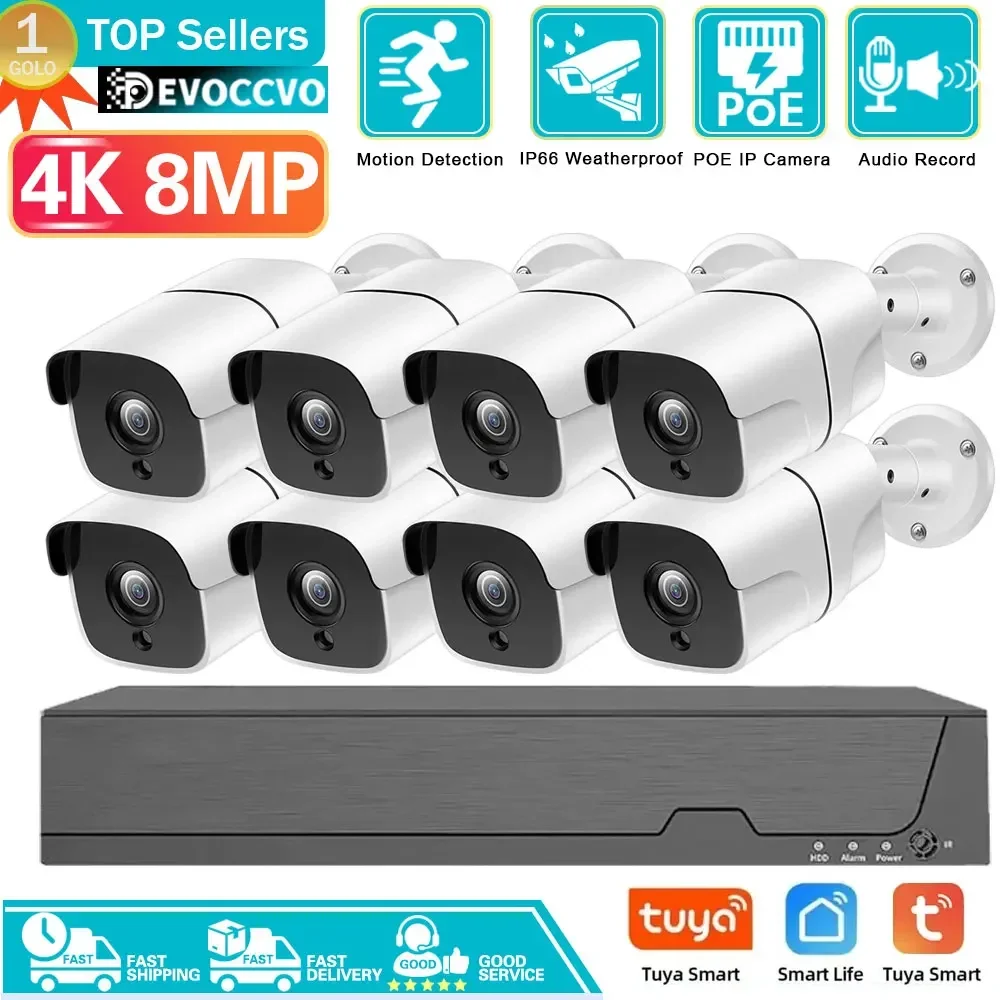 

4K 8MP Ultra HD POE Video Surveillance Tuya APP Cam System 8CH NVR Recorder Security Cameras CCTV Kit Smart Life Home Ip camera