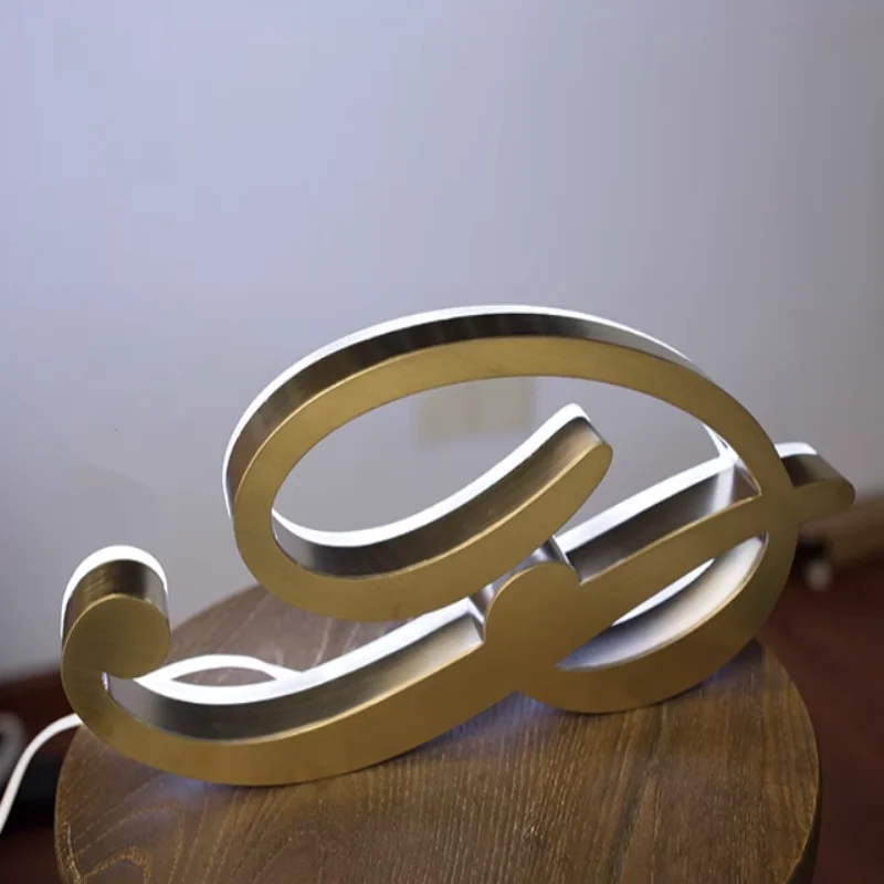 Custom Made Outdoor Achtergrondverlichting Gold Rvs Led Letters, Back Lit Winkel Business Logo Uithangbord