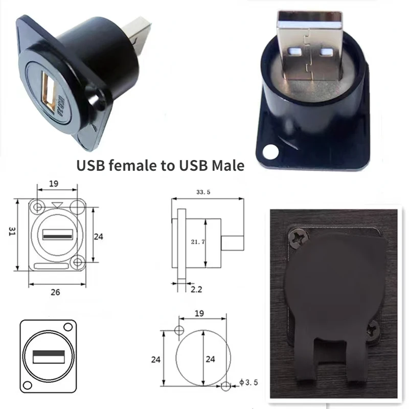 USB B to A USB3.0 to type C Connector D Type Chassis Connector Female Socket Panel Mounted Connector