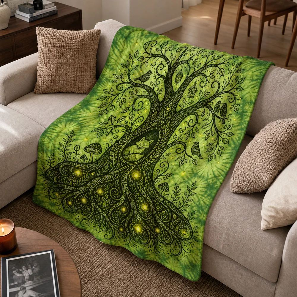 Mystical Tree of Life Blanket Throw Boho Forest Nature Woodland Cottagecore Sofa Decor Cozy Plush Tapestry Bohemian Gift Idea