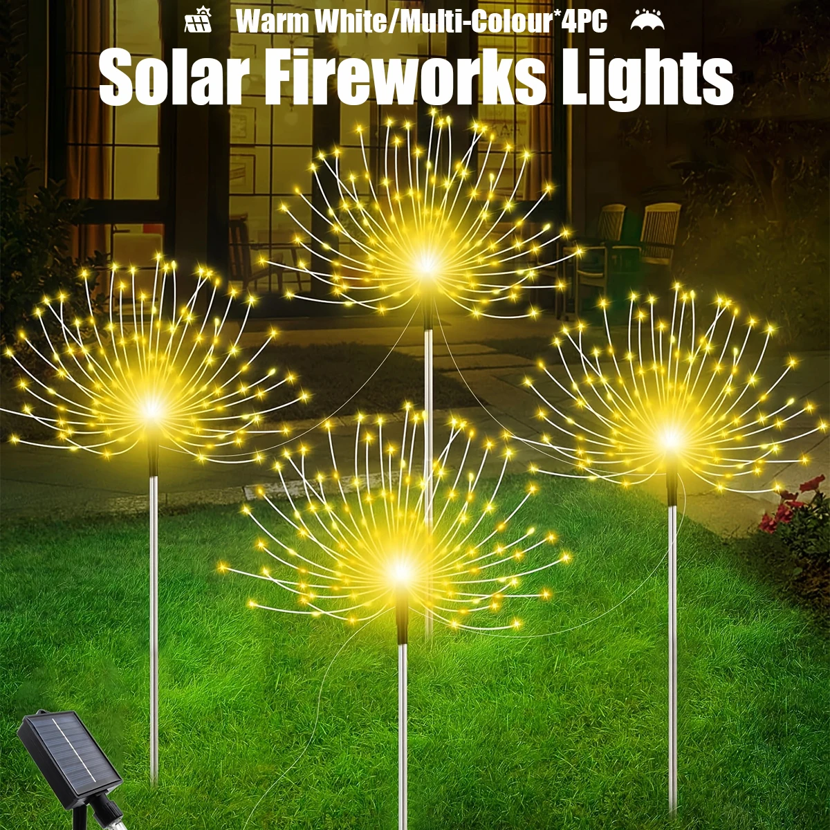 1in4 Solar Energy Induction Light Garden Fireworks Light Outdoor Courtyard Light Auto Charging IP65 Waterproof For Field Villa