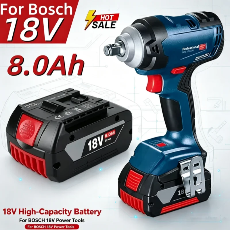Original 18V 8.0Ah Akku für Bosch 18V Professional GBA GBH GSR GSB BAT618 BAT609 BAT620 Werkzeug. Akku zum Ersetzen des Originalakkus.