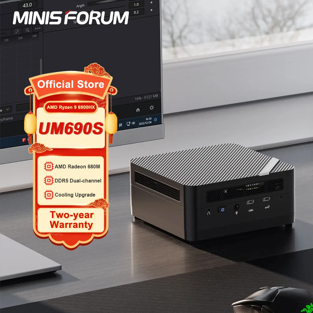 MINISFORUM-Mini PC Gaming, UM690S, AMD Ryzen 9, 6900HX, Mini Computador, Windows 11, DDR5, 32GB, 512GB, SSD, Bluetooth, WIFI6E, 8K