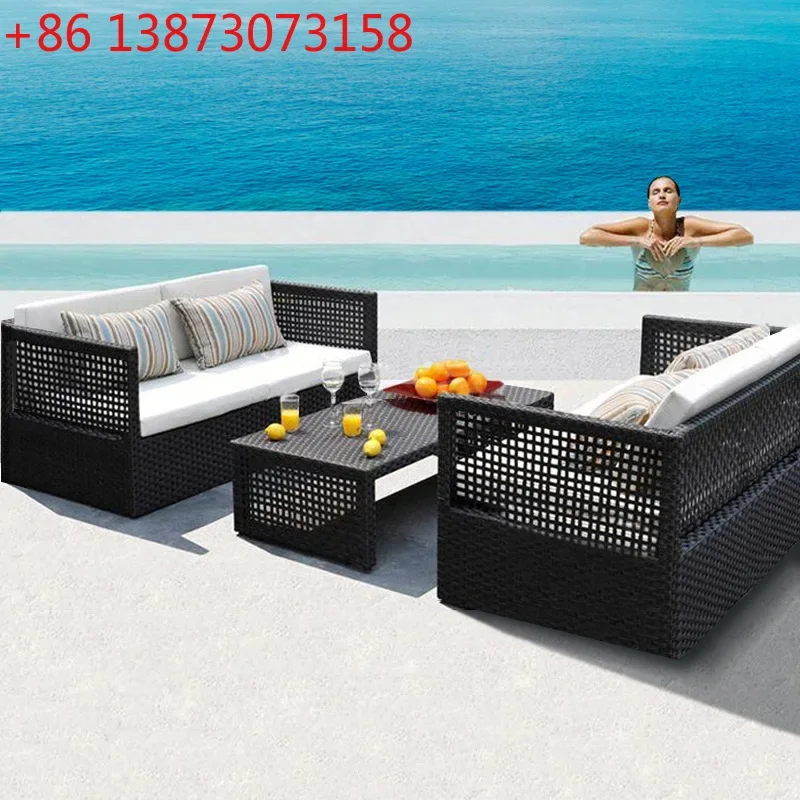 Outdoor rattan sofa combination outdoor courtyard rattan sofa leisure sun room rattan chair double bed and breakfast terrace
