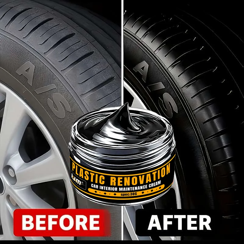 KJM 30g Plastic Renovation Cream Car Tire Shine Interior Blackening Anti-Aging Polish for Vehicle Maintenance