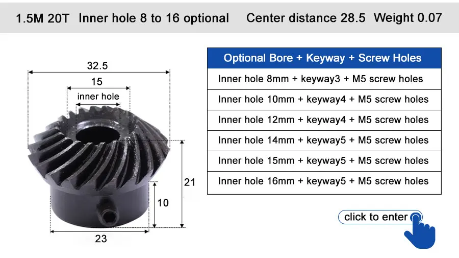45 # Stahl-Spiralkegelradgetriebe, 2M, 15T bis 60T, Modul 1:4, 90 Grad Differentialgetriebe, gleicher Übersetzungsverhältnis, Durchmesser 8mm bis 12mm, Loch – Detail 10