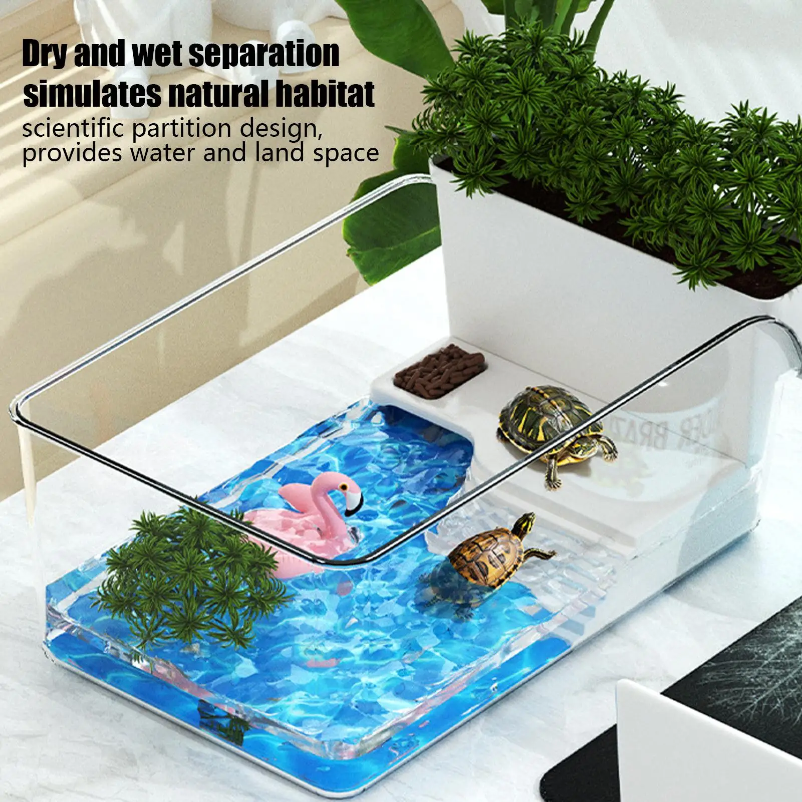 Schildkrötenpanzer mit Sonnenbereich, transparentes Reptilien-Terrarium-Lebensraum für Haustierschildkröten, Einsiedlerkrebs, Schildkröten, wasserische Amphibien