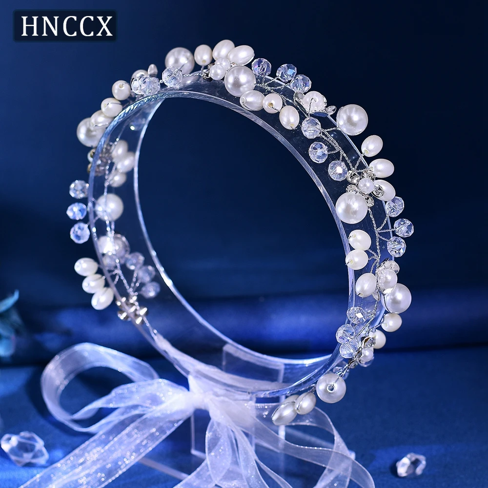 HNCCX Trendy Pearl Crystal Hair Band Wedding Hair Accessories Handmade Bride Headband Hair Jewelry Girl Headpieces CP782