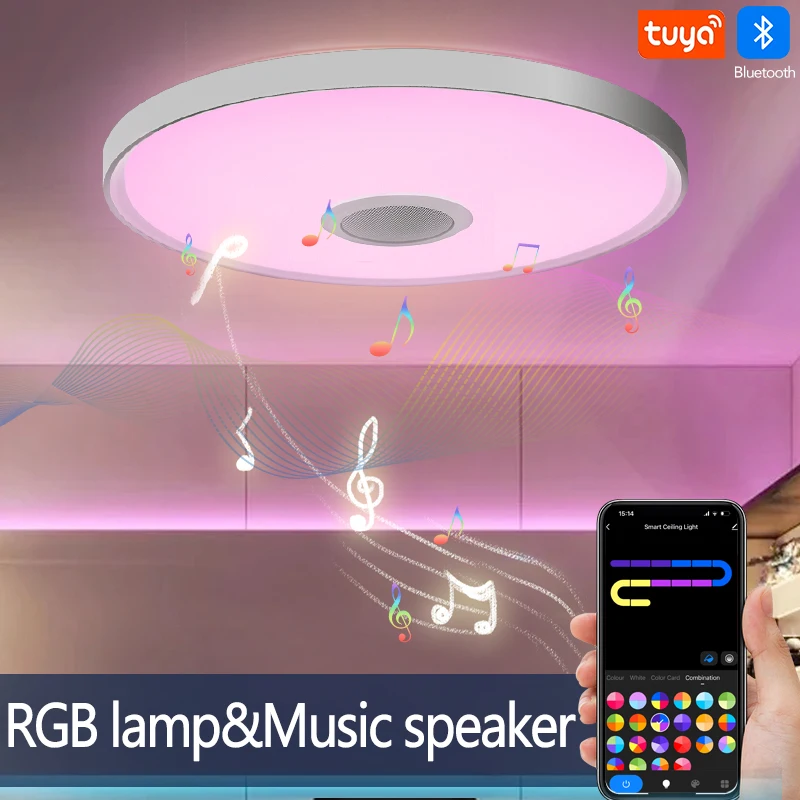 65W TUYA Smart APP Lampa sufitowa LED Światło muzyczne Głośnik RGB Ściemniacz Pilot Bluetooth WIFI 220V 45W 62W Sypialnia Wystrój domu