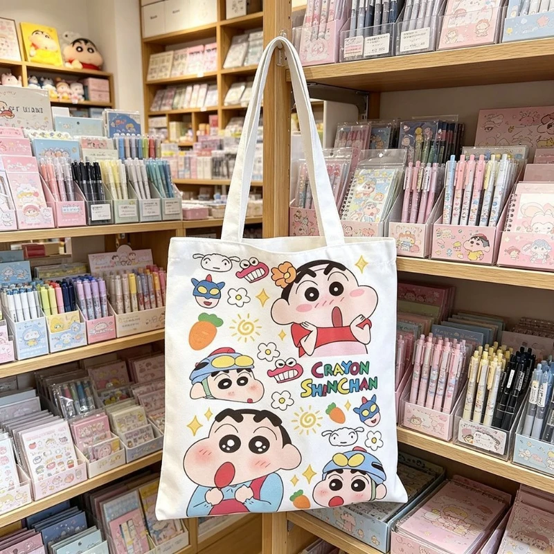 Crayon Shin-chan Cartoon Cute Canvas Bag Kawaii Storage Bag Portable Shoulder Shopping Tote Bag Animation Peripheral Wholesale