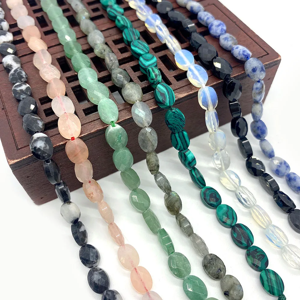 

6x8mm Oval Natural Stone Bead Faceted Lapis Lazuli Rose Quartz Straight Hole Loose Bead DIY Creative Jewelry Accessory 1 Strand