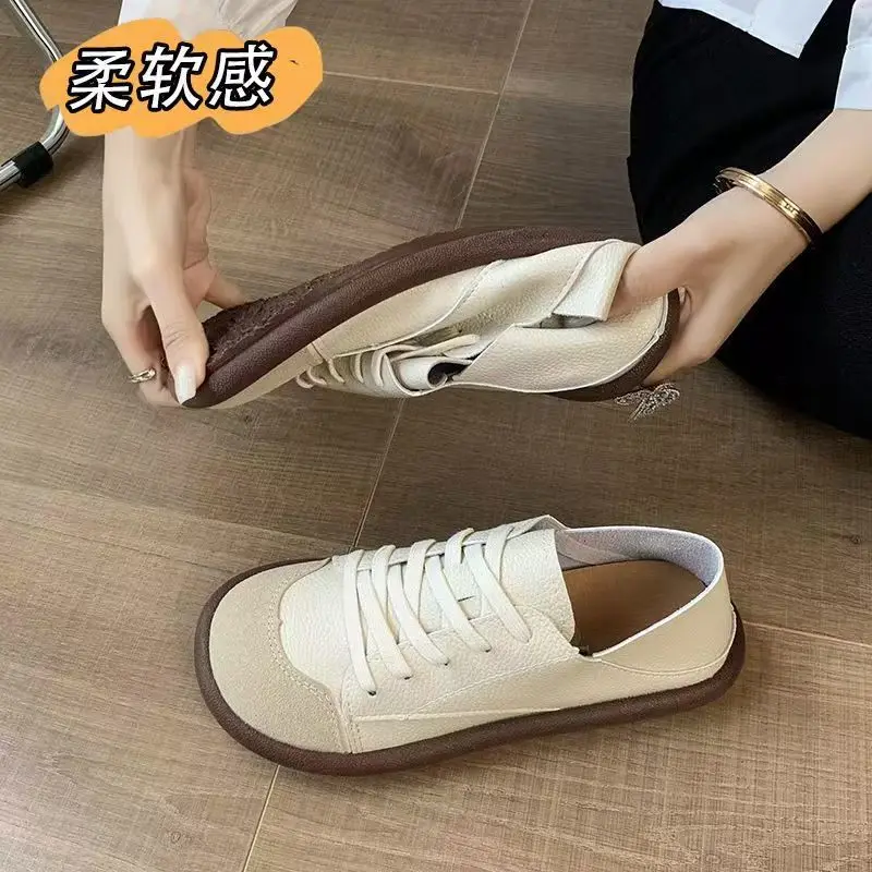 

Women's Leather Sneakers Loafers Lace-Up Flat Shoes Spring 2026 Casual Outdoor Travel Walking Shoes for Ladies