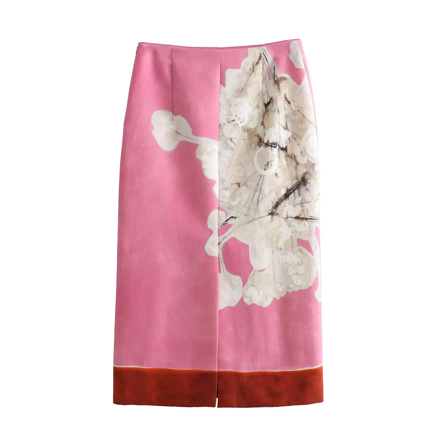 Tangada 2024 Summer Women Flower Print Skirt Zipper High Waist Female Pencil Skirt 6X091