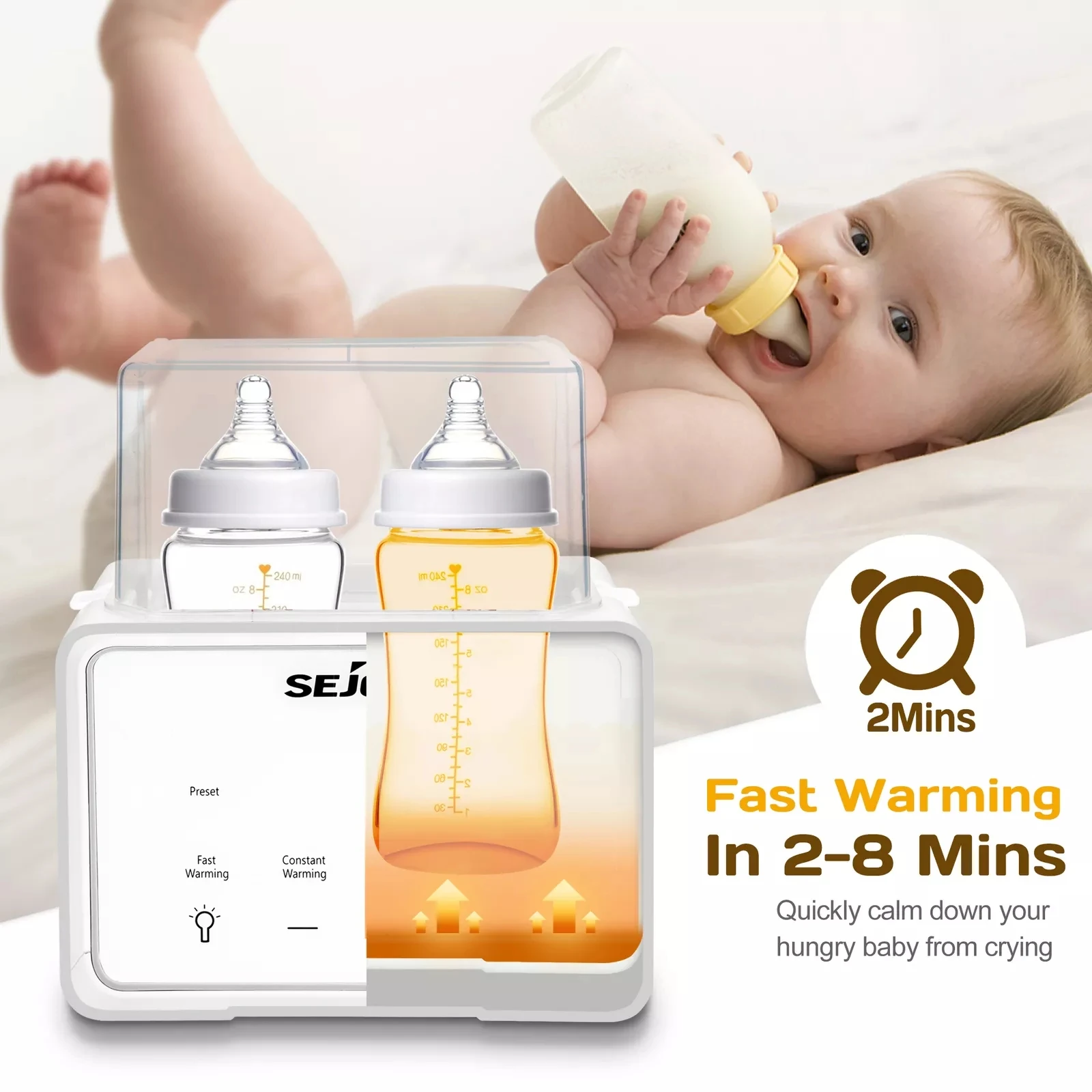 SEJOY Babyflaschenwärmer, Doppelflasche, schneller Milchwärmer mit Timer, Muttermilch für Reisen, Sterilisator, Milchflaschenheizung für Neugeborene