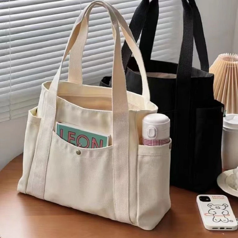 Versatile Handbag for Commuter Work Student Class Large Capacity Canvas Solid Letter Tote Bag Underarm Women's Bag Shopping Bag