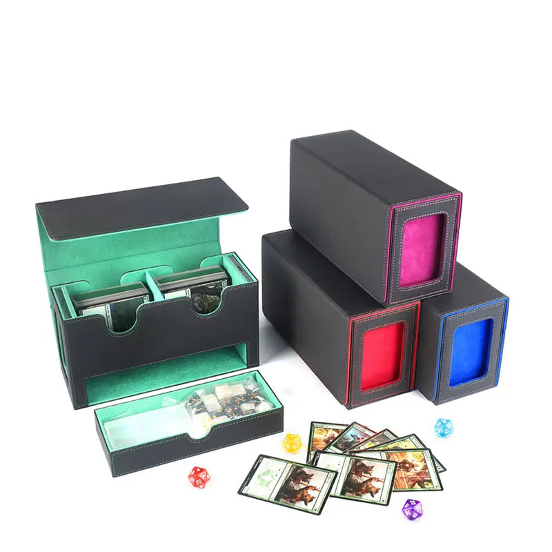 

Card Storage Box PU Strong Magnetic Double Grid Side Insert Brick Window with Dice Large Drawer Game Card Star Card Display Card