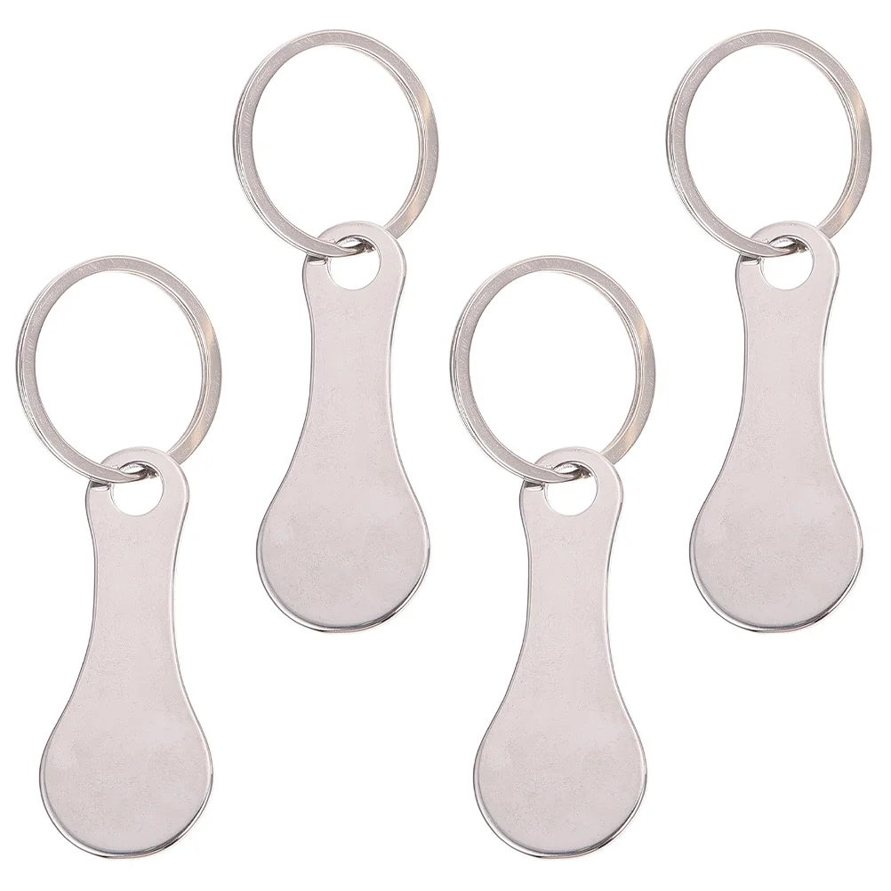 4pcs Shopping Trolley Token Stainless Steel Key Rings Portable Buggy Cart Remover Metal Silver Practical Keychains for Handbag