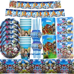 One Piece Geburtstagsdekoration 20/10 Personen Ruffy Einweggeschirr Set Teller Pralinenschachtel Babyparty Kinder Jungen Partyzubehör