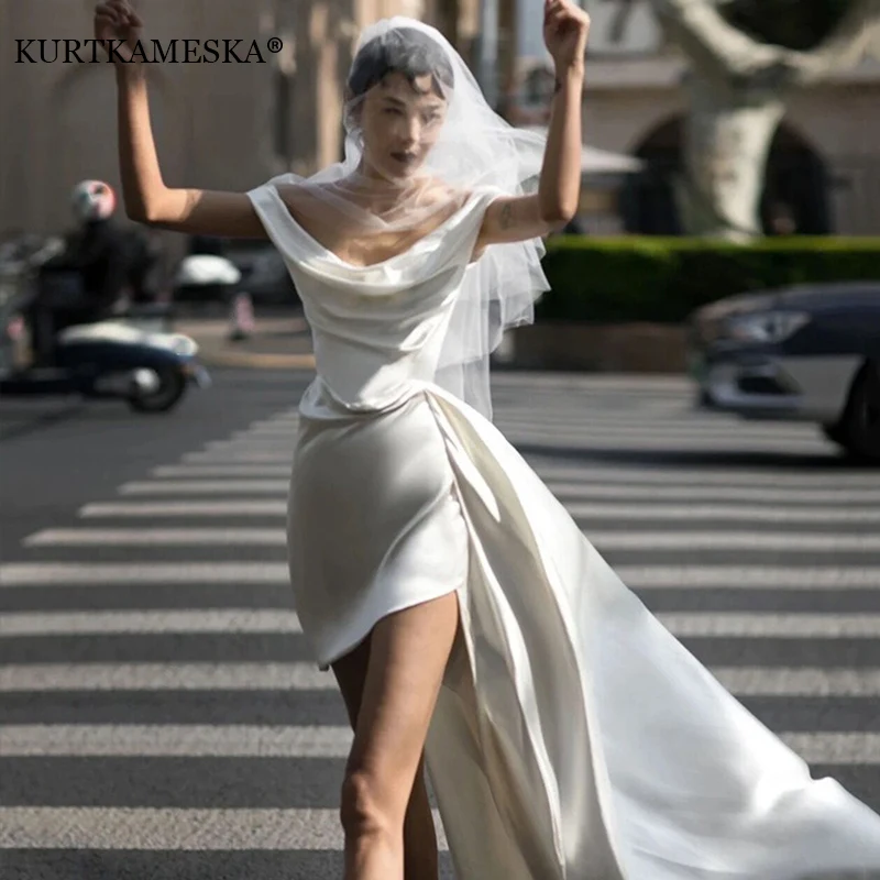 

Simple Short Wedding Dress Mermaid Satin Off The Shoulder Evening Dresses Elegant Wedding Photo Formal Dress Zipper Gown Dresses