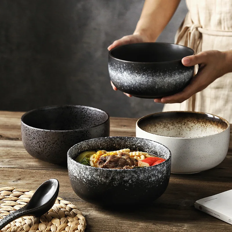 Japanese Style Ceramic Bowl with Lid Restaurant Meal Bowl Noodle Bowl Dessert Bowl Home Use Salad Bowl Tang Seng Bowl
