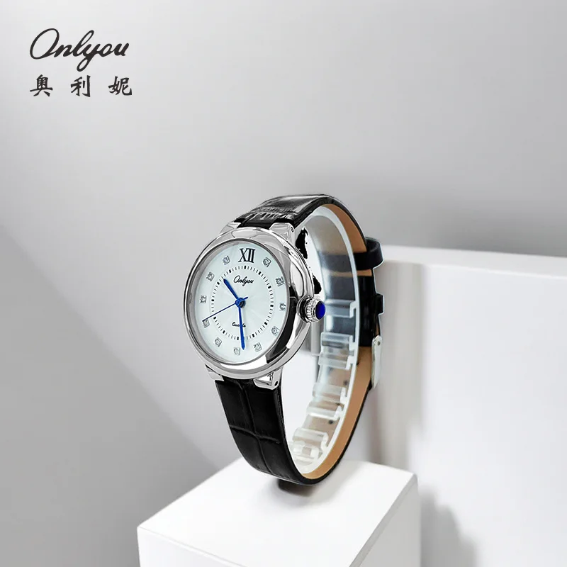 

ONLYOU Минималистичные и стильные женские часы, водонепроницаемый ремешок из натуральной кожи, корпус из сплава, комплект с бриллиантами. Поставляется с коробкой для часов.