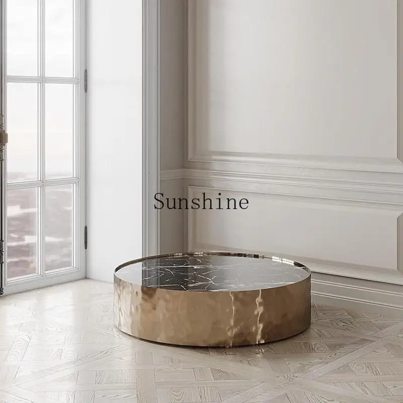

Italian light luxury living room home coffee table marble artistic sense high sense stainless steel beating