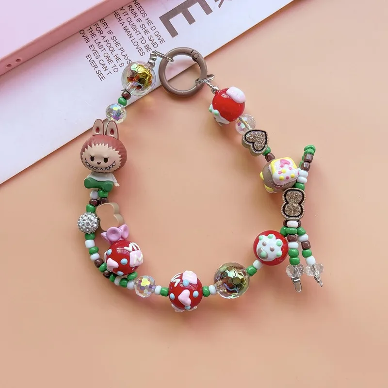 Bubble Sitting Posture Cartoon Beaded Original High-end Luxury Mobile Phone Case Chain Handmade DIY Phone Charm Decoration Chain